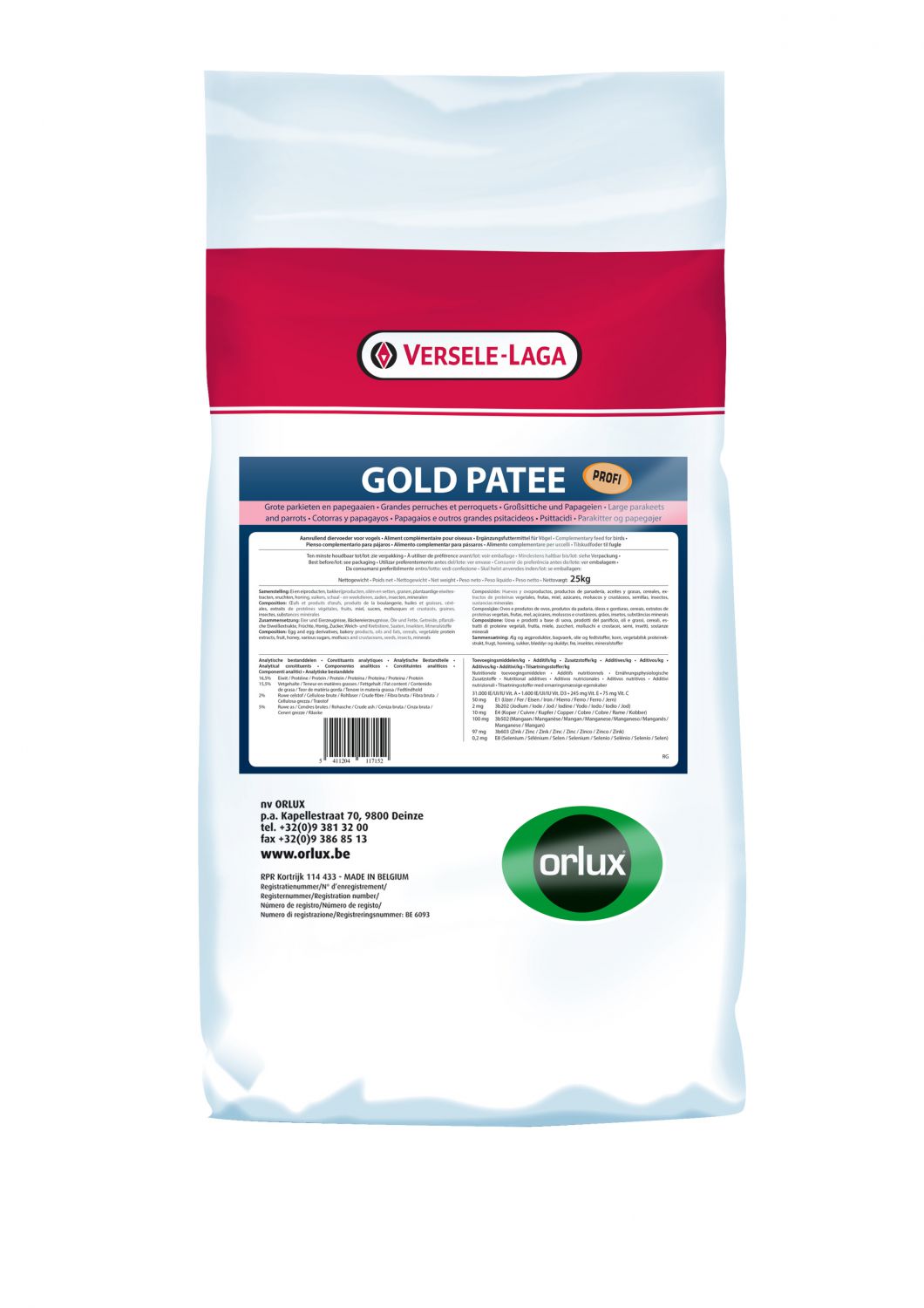 ORLUX PROFI - GOLD PATEE GROTE PARKIETEN & PAPEGAAIEN 25 KG