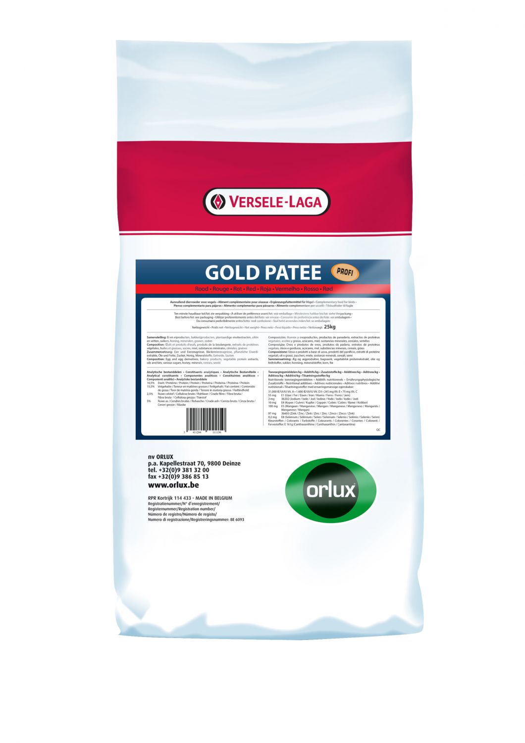 ORLUX PROFI - GOLD PATEE KANARIES ROOD 25 KG