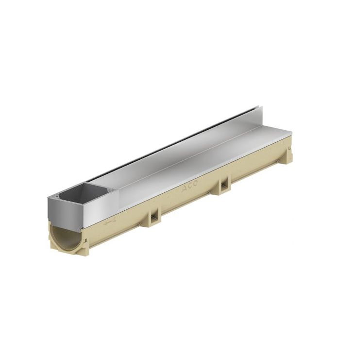 [416921] ACO AFVOERGOOT EUROLINE 100 DISCREET 65 INOX GOOTELEMENT MET TOEGANGSLUIK