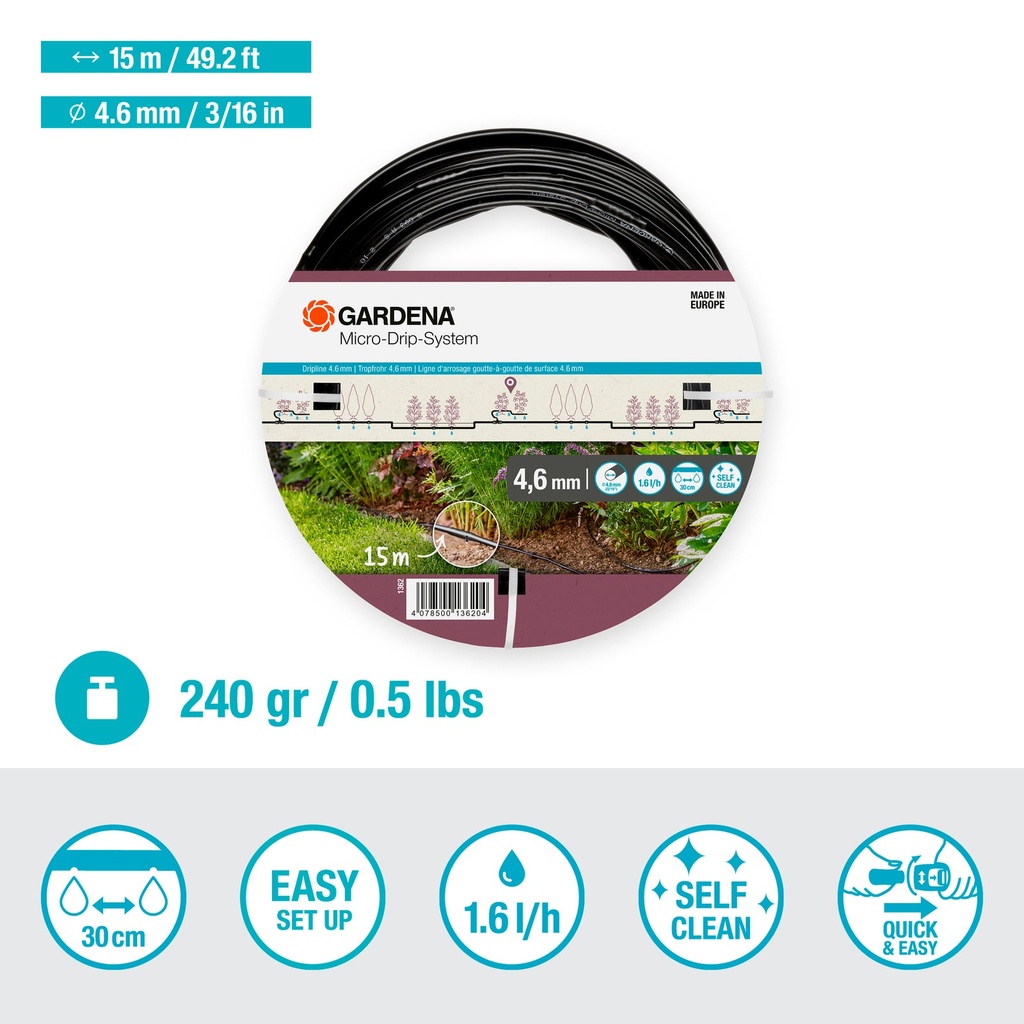 [01362-20] DRUPPELBUIS BOVENGRONDS 4.6 MM (3/16") - 15 M ZONDER ARMATUREN