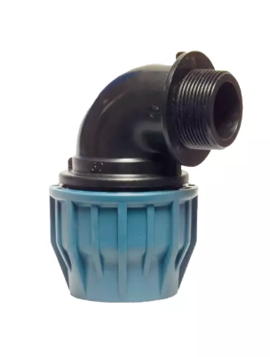 JASON KNIE 90° PP 32 MM X 1" KNEL X BUITENDRAAD 16BAR ZWART/BLAUW DVGW/KIWA/WRAS/SVGW