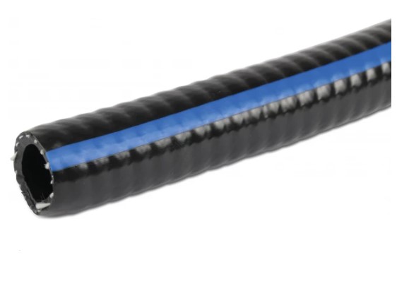 MEGA ZUIG-/PERSSLANG PVC/STAAL 1" BUITENDRAAD X BINNENDRAAD 12BAR 0.9BAR ZWART/BLAUW 0.8M TYPE HEAVY-FLEX BLACK GEASSEMBLEERD