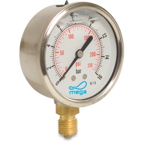 [OP859931] PROFEC MANOMETER 63 MM BUITENDRAAD 0 - 10BAR TYPE GLYCERINE GEVULD ONDERAANSLUITING 1/4"