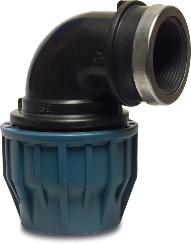 [OP706625] JASON KNIE 90° KNEL X BINNENDRAAD 16BAR ZWART/BLAUW DVGW/KIWA/WRAS/SVGW (PP 25 MM X 3/4")